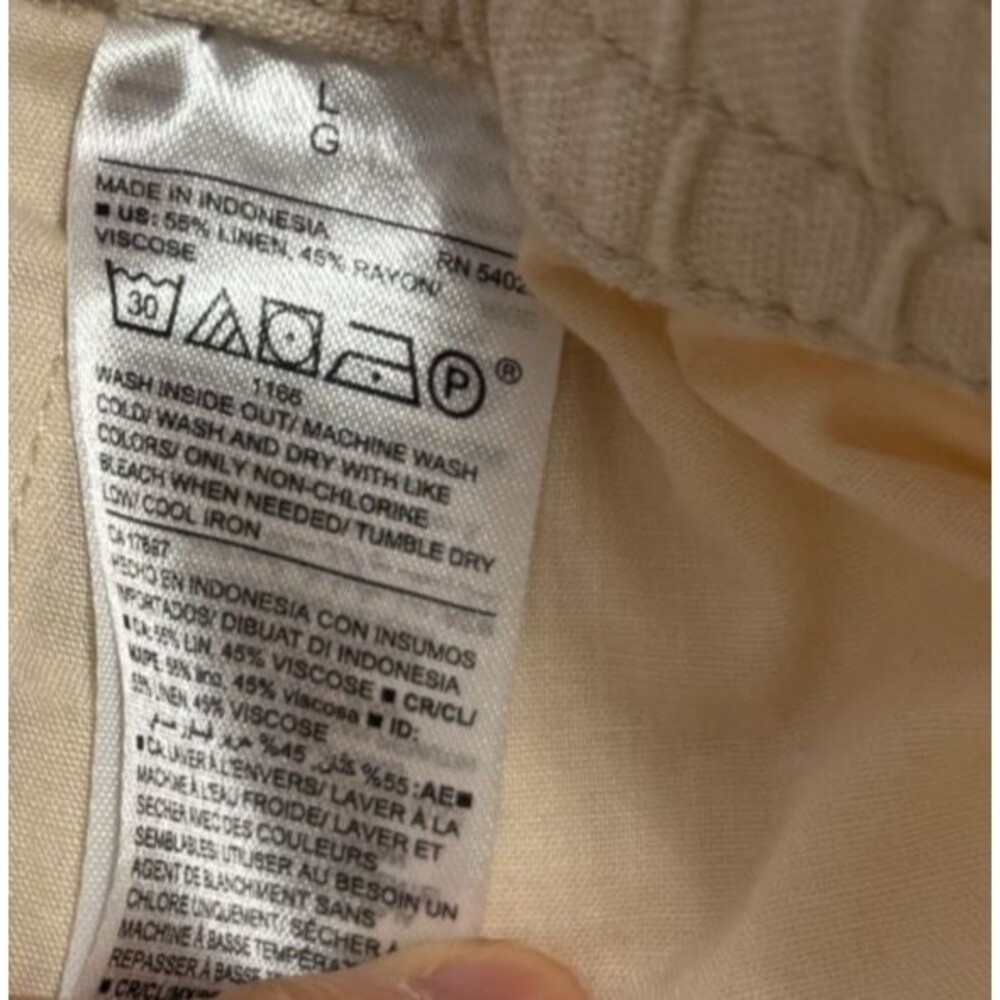 Linen Blend Lt Beige Pants Womens L Drawstring Waist Coastal Beachy Boho Casual - Picture 8 of 8